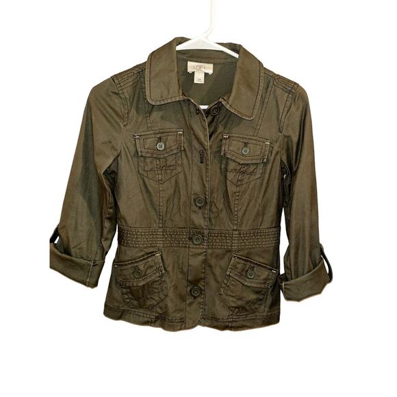 Ann Taylor Loft Green‎ Lightweight Jacket Size Petite 002 Military Style cotton - Picture 3 of 11